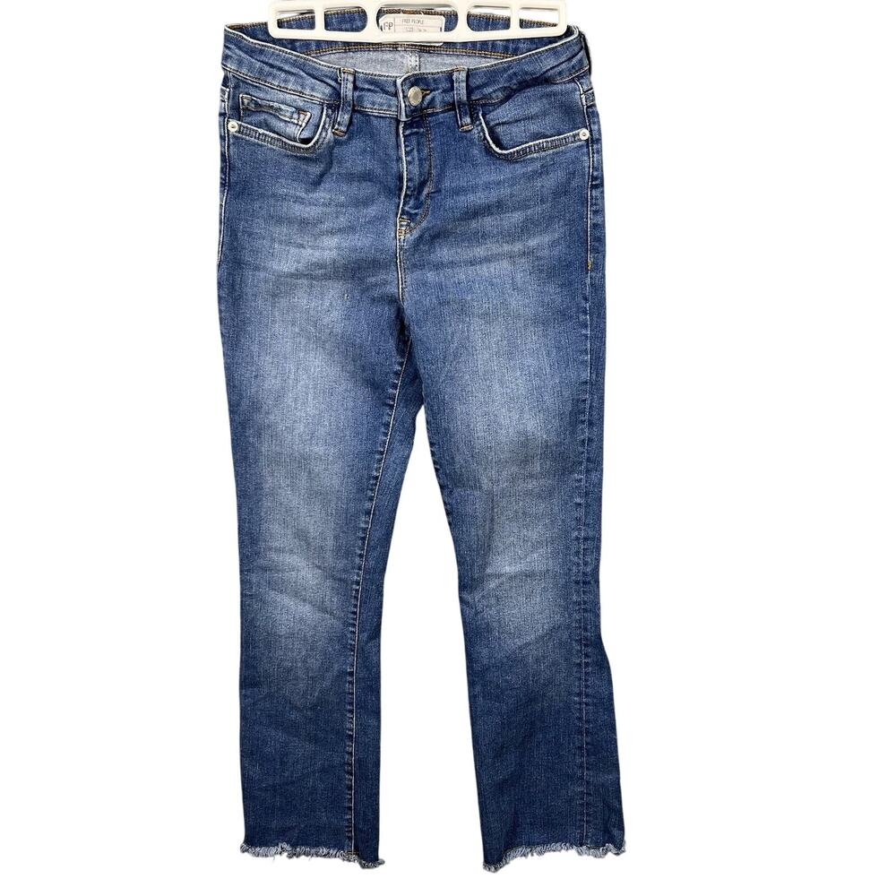 Free People Jeans Raw Straight Boot Hem Mid Rise Blue 61502-16515125 Size 28
